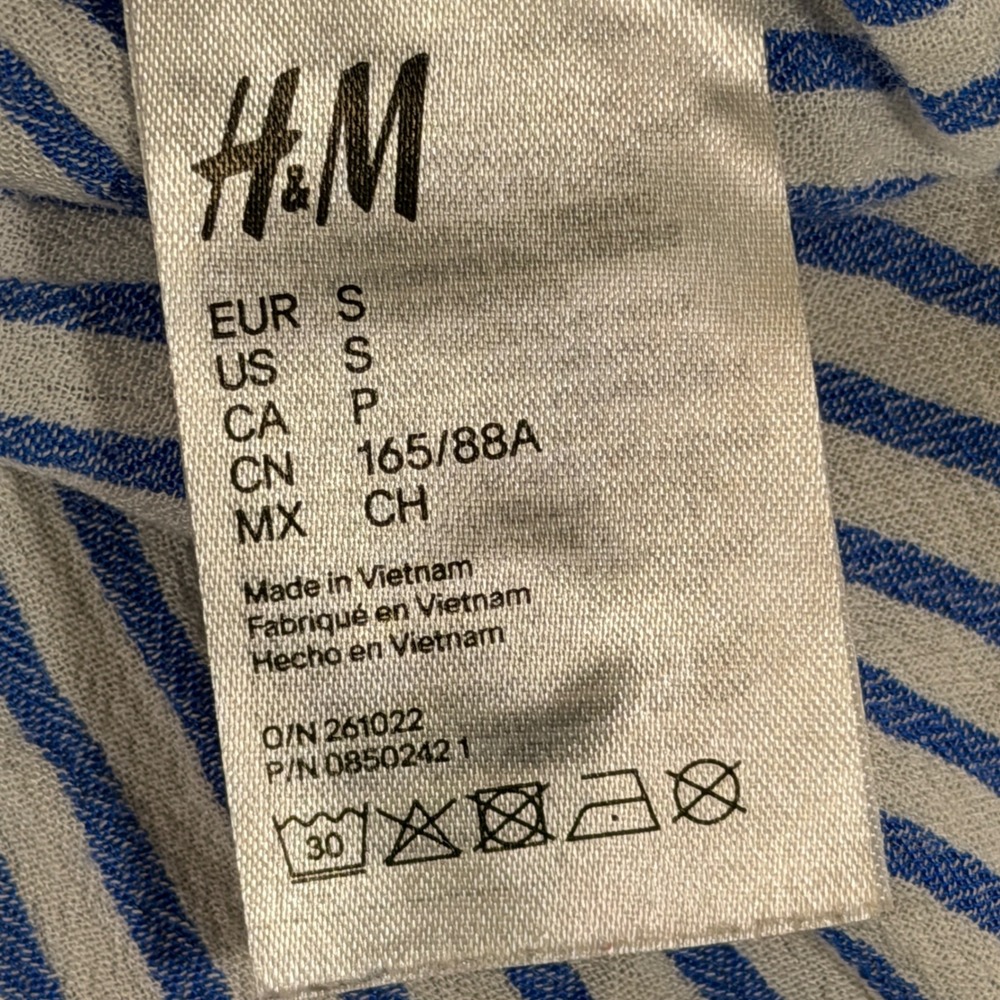 H&M Button Down Shirt Womens Small Blue White Striped Tie Front Short Sleeve - Picture 6 of 8